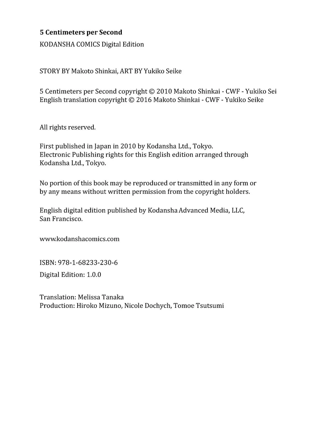 Read 5 Centimeters Per Second (en) Manga Online